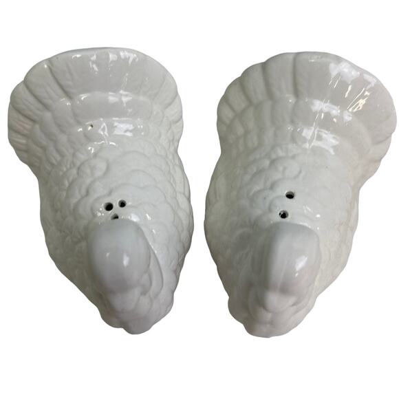 Vintage White Ceramic Thanksgiving Turkey Salt Pepper Shaker Candle Holders - Picture 2 of 4